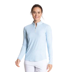 Cool Birdie Gingham Cooling Sun Protection Quarter Zip Pull Over
