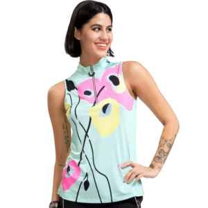 Jamie Sadock Venus Collection: Poppies Floral Sleeveless Quarter Zip Top