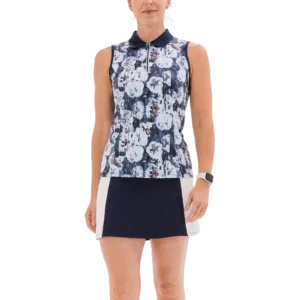 Foray Golf Floral Print Sleeveless Quarter Zip Top
