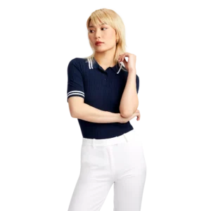 G/FORE Contrast Ribbed Short Sleeve Sweater