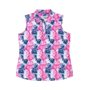 Frond Print Sleeveless Polo Shirt