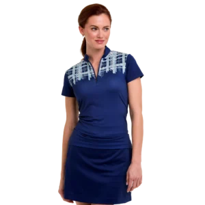 Multi Plaid Short Sleeve Mock Top