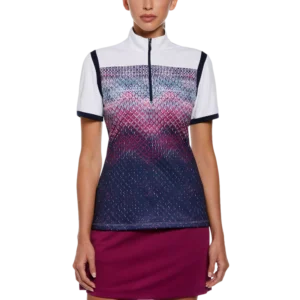 Texture Blocked Quarter Zip Short Sleeve Top