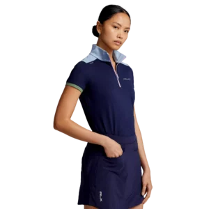 Pique Tri Color Quarter Zip Short Sleeve Polo Shirt