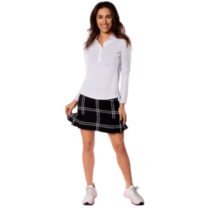 Ruffled Solid Long Sleeve Polo Shirt