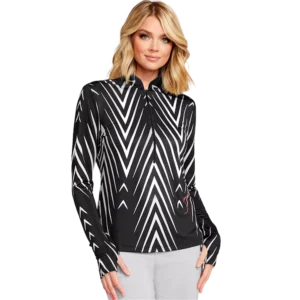 Darts Chevron Short Sleeve Quarter Zip Top