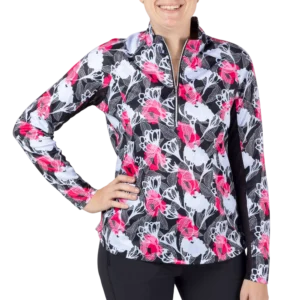 Abstract Floral Quarter Zip Pull Over