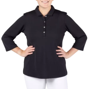 Women's 3/4 Sleeve Textured Long Sleeve Polo