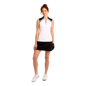 Linear Tropical Print Sleeveless Polo Shirt