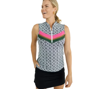 Kennedy Honeycomb Quarter Zip Sleeveless Top