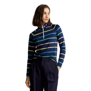 Stretch Jersey Striped Quarter-Zip Pullover