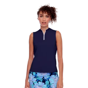 Scalloped Edge Performance Quarter Zip Sleeveless Top